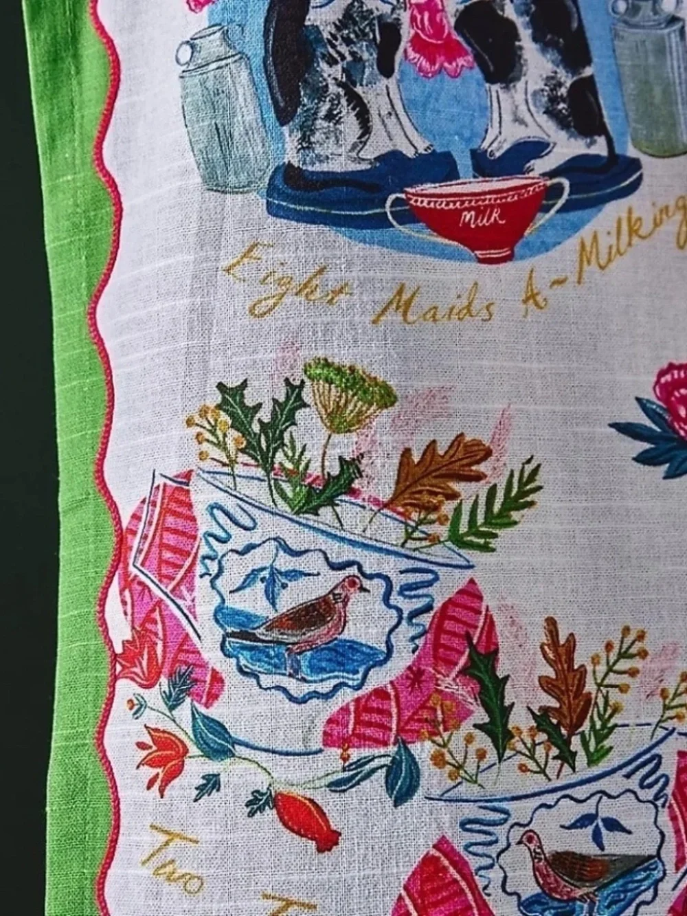 NWT Anthropologie Emily Maude 12 Days Christmas Dish Towel